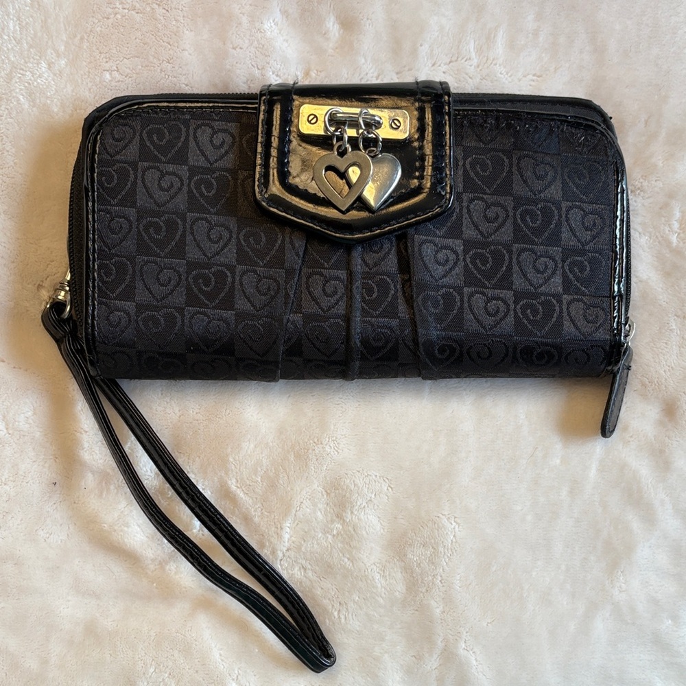 Brighton Black Heart Pattern Wristlet
